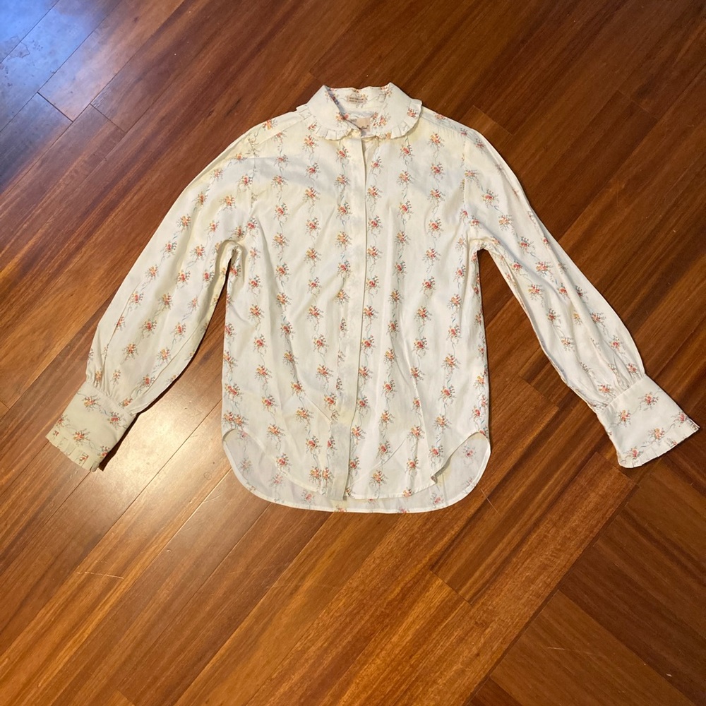Floral Cotton Button Down Understated Ruffle Detail